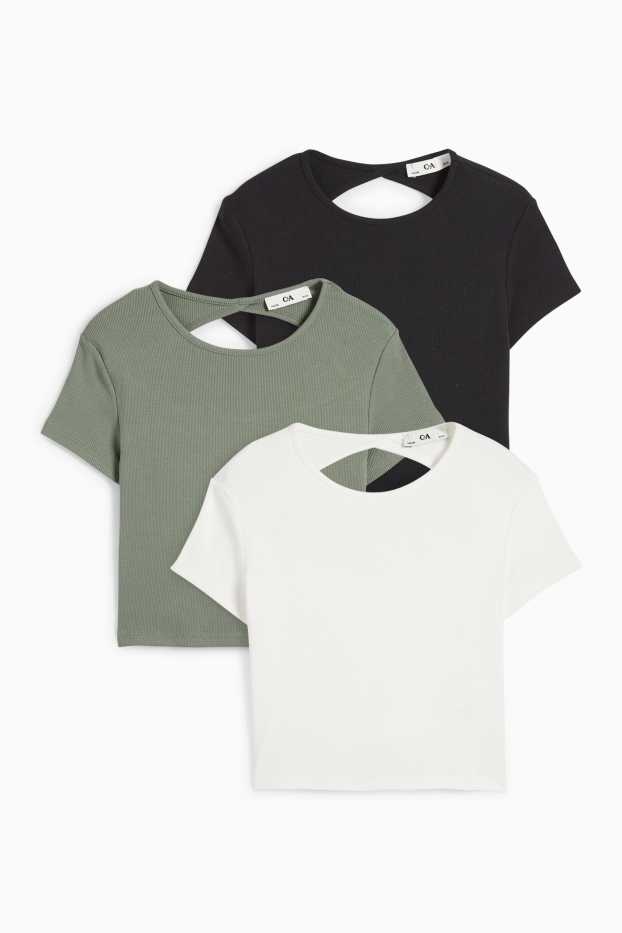 Bambine - Confezione da 3 - t-shirt - a costine - bianco