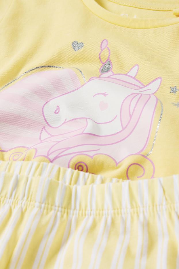 Bambine - Pigiama corto - 2 pezzi - unicorno - giallo