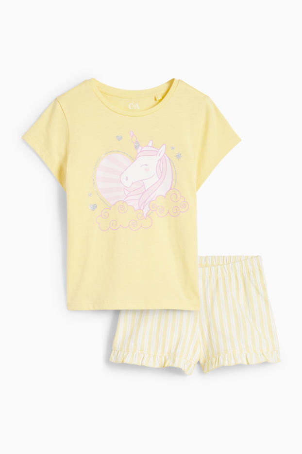 Bambine - Pigiama corto - 2 pezzi - unicorno - giallo