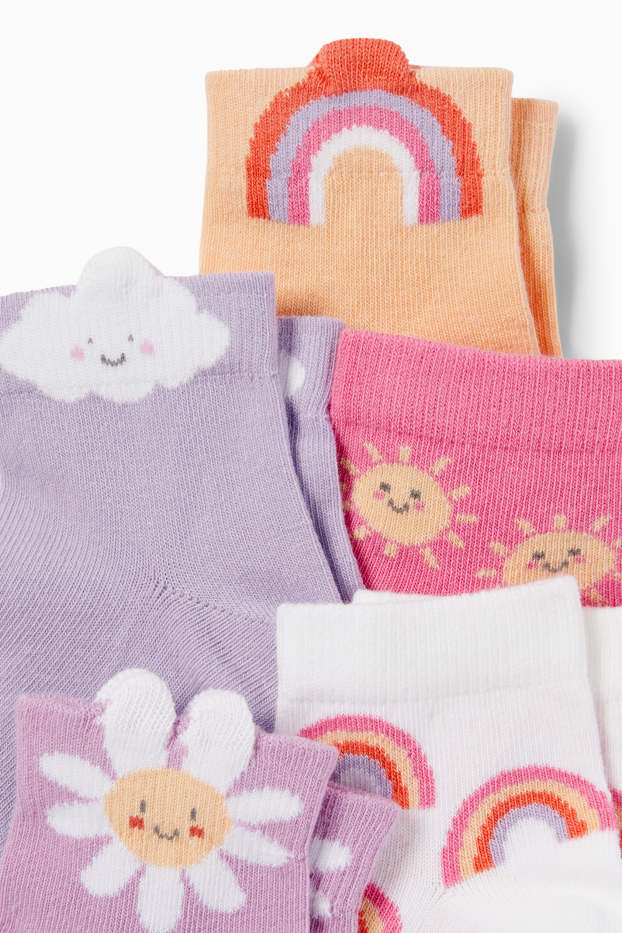 Bambine - Confezione da 5 - arcobaleno - calze con motivo - rosa