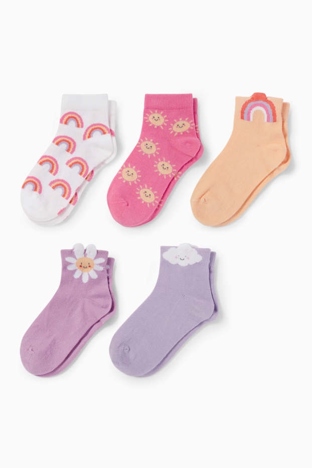 Bambine - Confezione da 5 - arcobaleno - calze con motivo - rosa