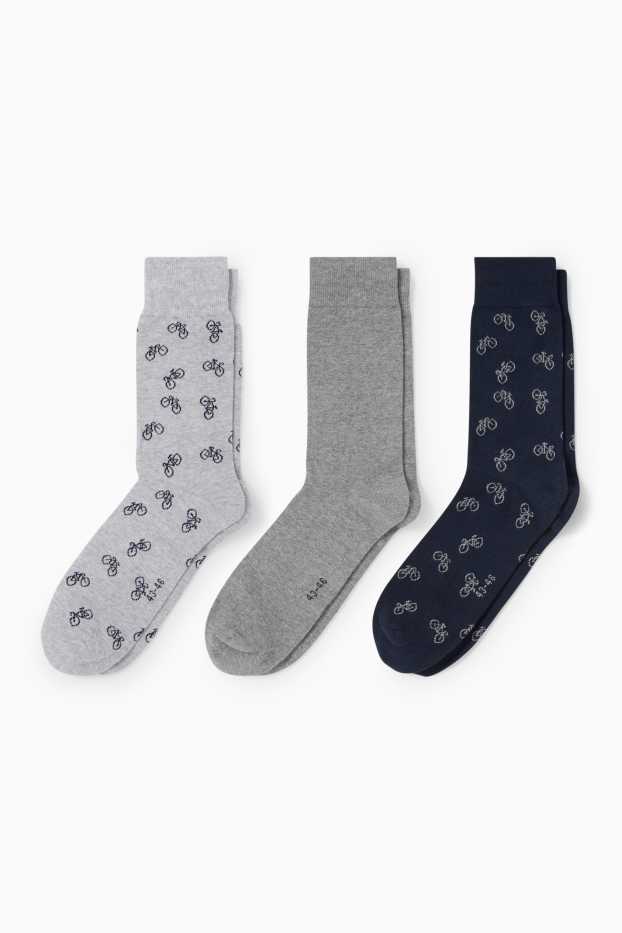 Heren - Set van 3 paar - sokken met motief - fiets - donkerblauw