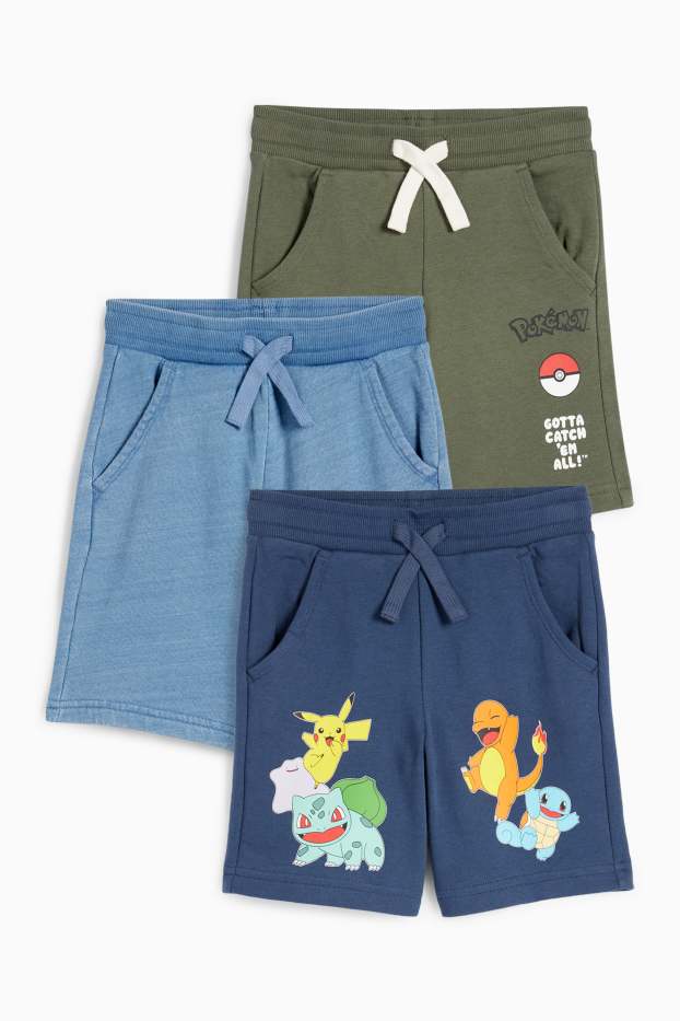 Copii - Băieți - Multipack 3 perechi - Pokémon - pantaloni scurți trening - albastru