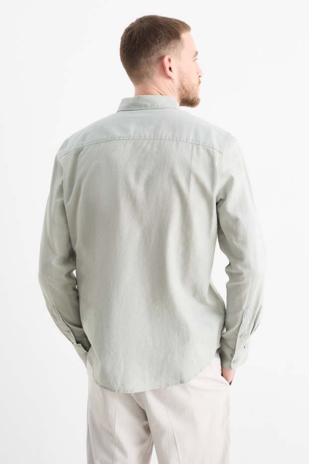 Hommes - Chemise - regular fit - col kent - lin mélangé - vert clair