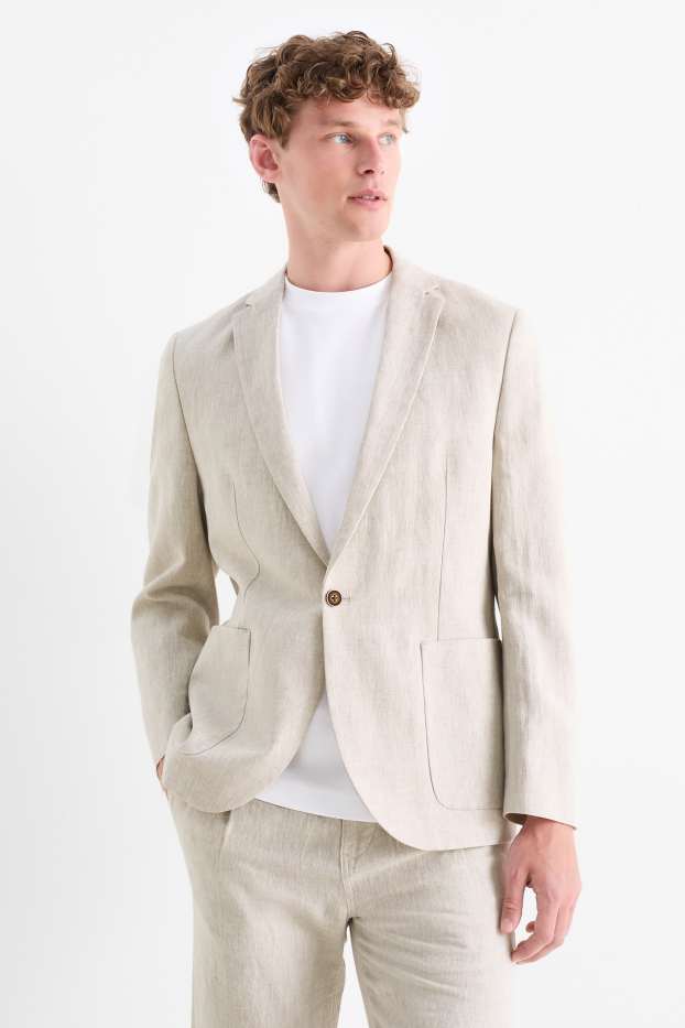 Hommes - Veste de costume - slim fit - lin mélangé - beige clair