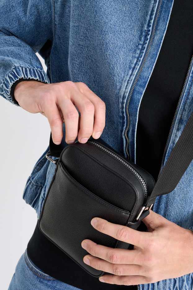 Herren - Umhängetasche - Lederimitat - schwarz