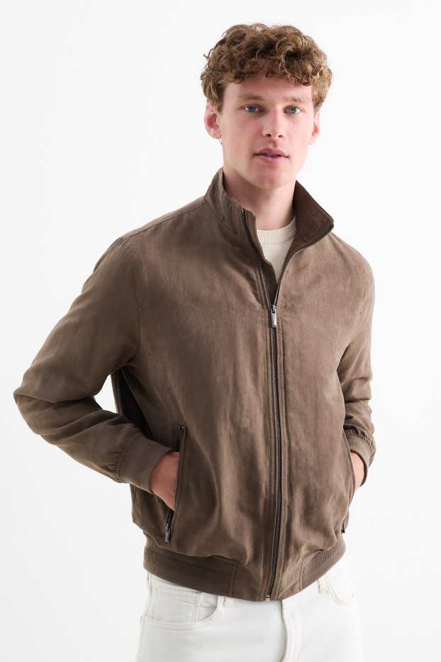 Men - Bomber jacket - faux leather - brown