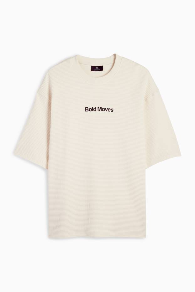 Men - T-shirt - oversized - textured - creme