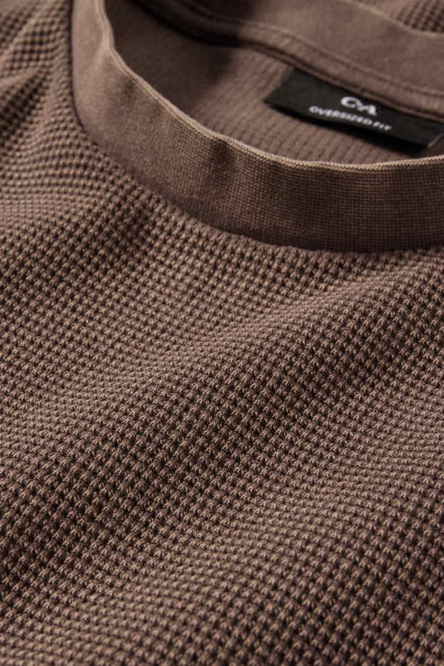 Heren - T-shirt - oversized - met structuur - donkerbruin