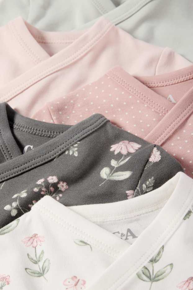 Baby Mädchen - Multipack 5er - Blümchen - Baby-Wickelbody - rosa