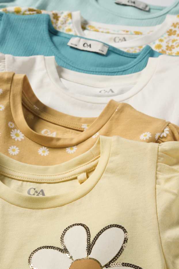 Copii - Fete - Multipack 6 buc. - floare - tricou cu mânecă scurtă - galben