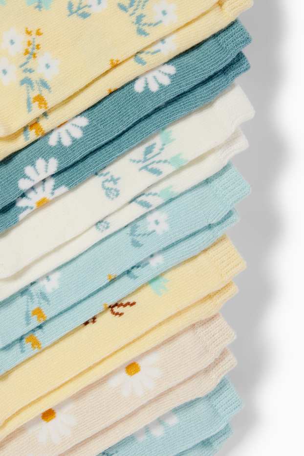 Children Girls - Multipack of 7 - floral - socks with motif - light yellow