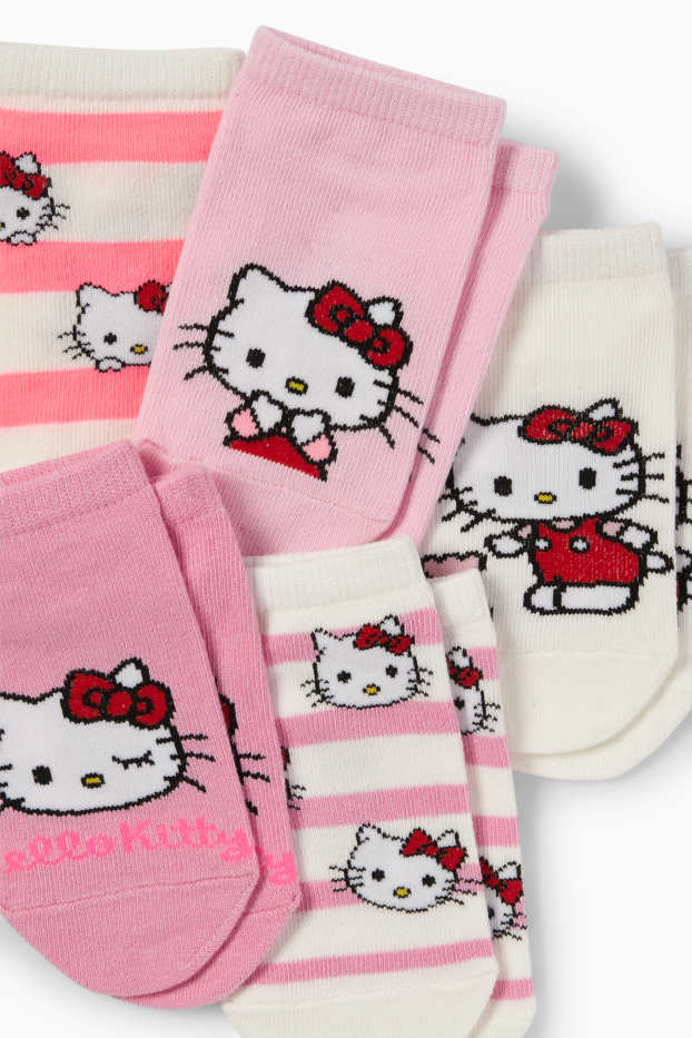 Enfants filles - Lot de 5 paires - Hello Kitty - chaussettes de sport à motif - rose