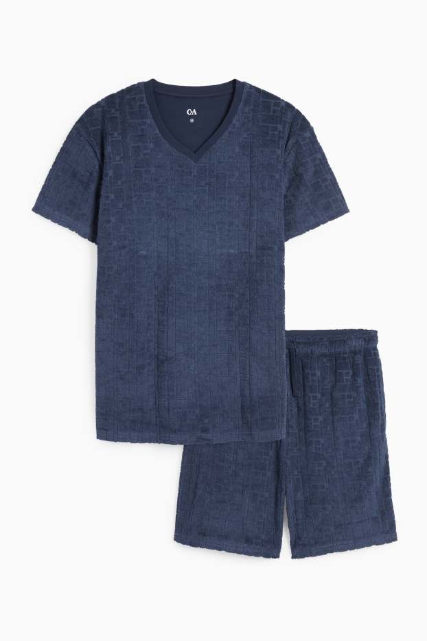 Herren - Frottee-Shorty-Pyjama - strukturiert - dunkelblau