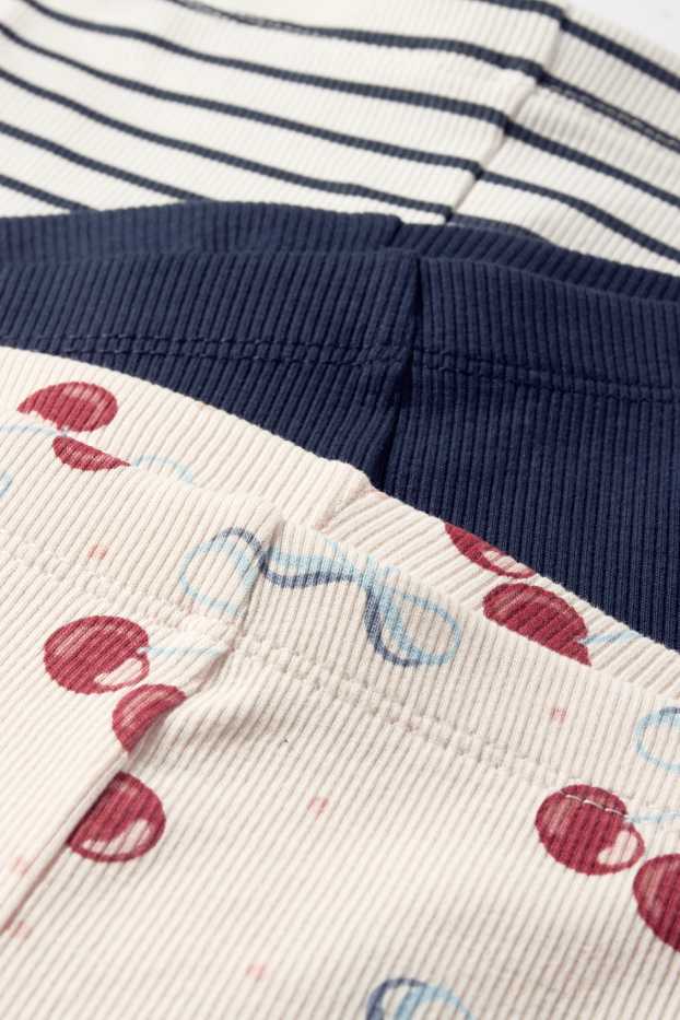 Bambine - Confezione da 3 - ciliegie - leggings - a coste - blu / bianco