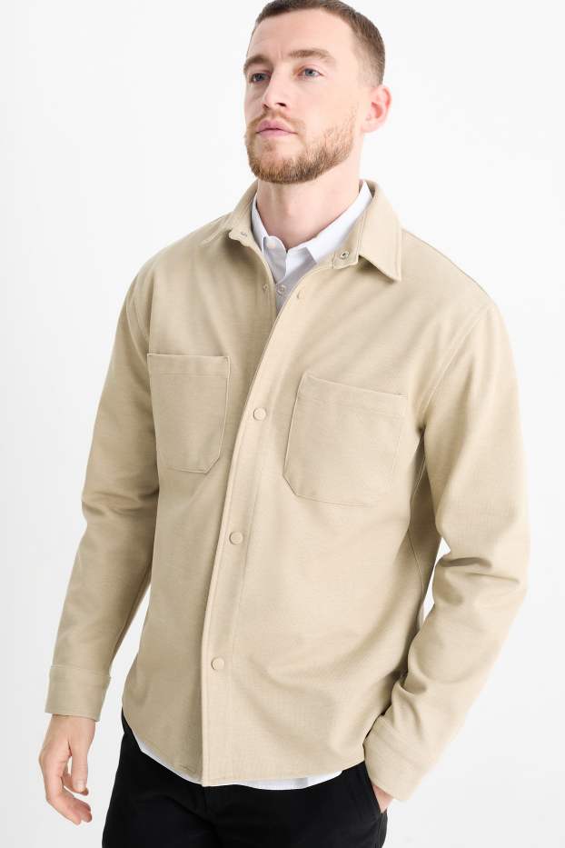Herren - Hemdjacke - Relaxed Fit - Kent - strukturiert - hellbeige