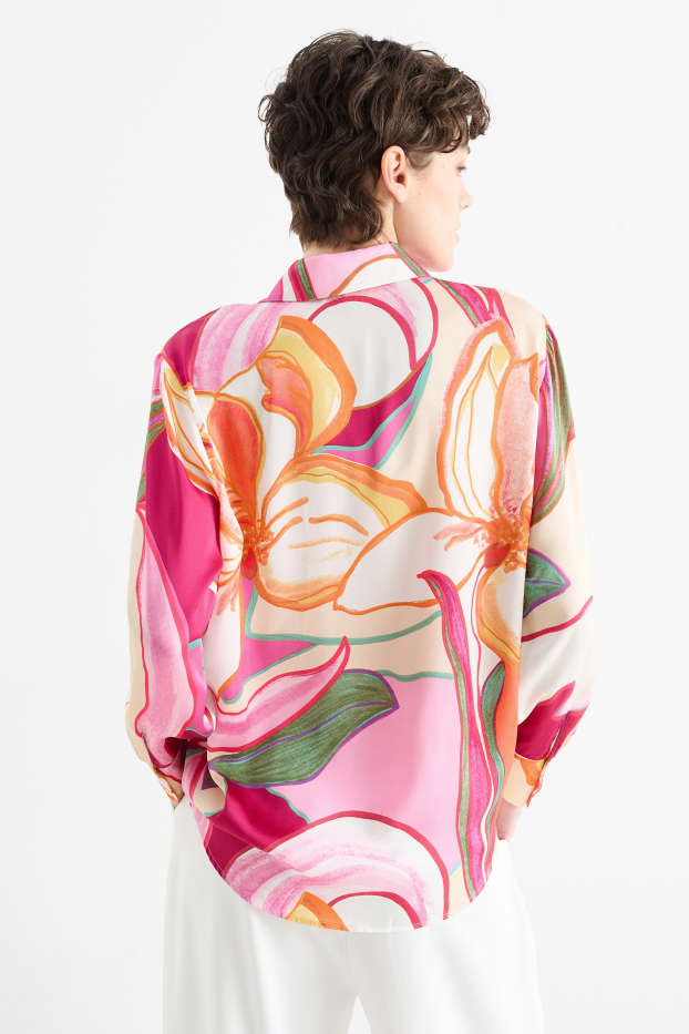 Women - Satin blouse - patterned - rose