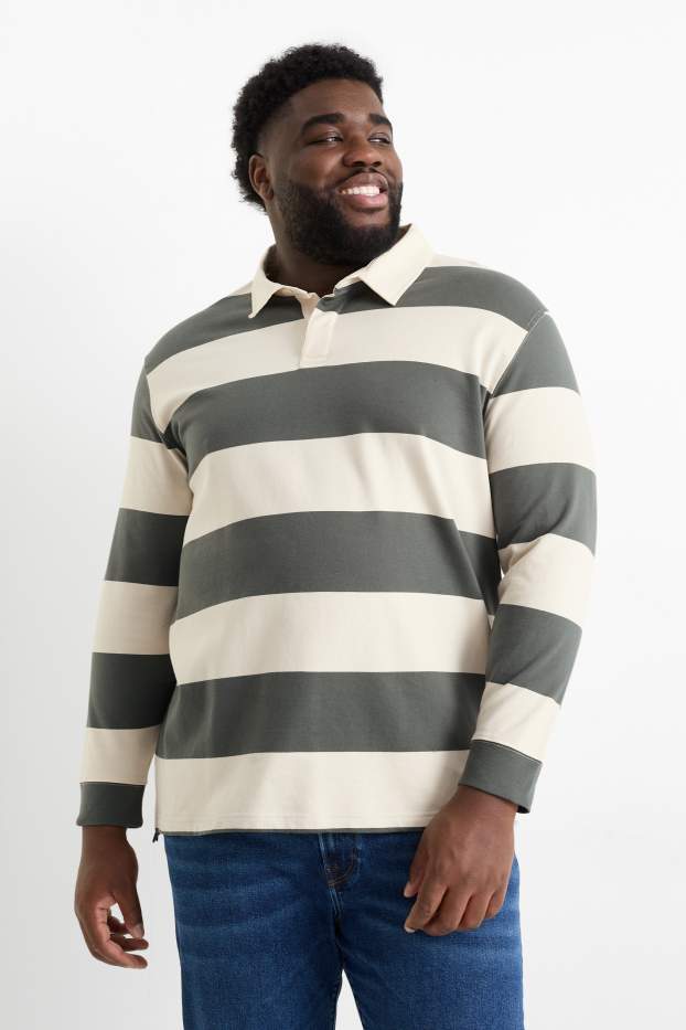 Herren - Poloshirt - gestreift - grün / beige