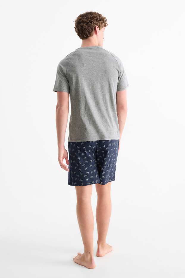 Herren - Shorty-Pyjama - dunkelblau / grau