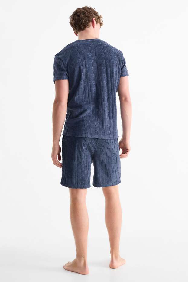 Herren - Frottee-Shorty-Pyjama - strukturiert - dunkelblau