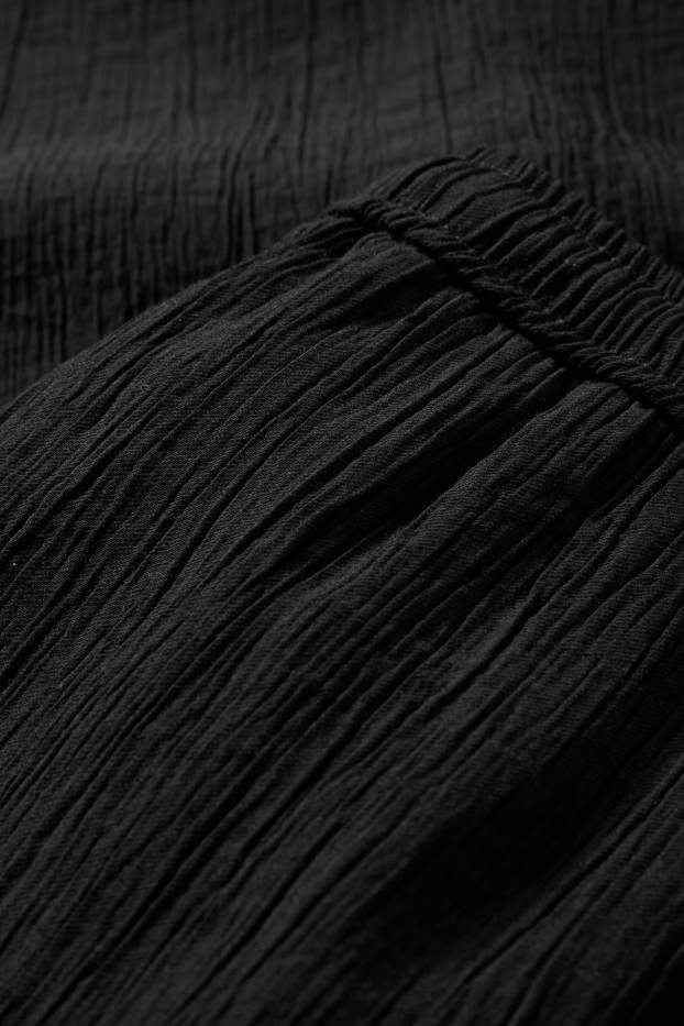 Donna - Pantaloni di stoffa - vita alta - gamba ampia - tessuto tramato - nero