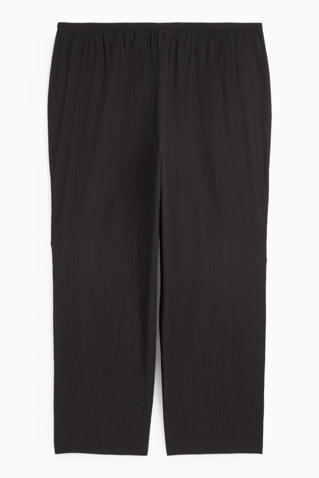 Donna - Pantaloni di stoffa - vita alta - gamba ampia - tessuto tramato - nero