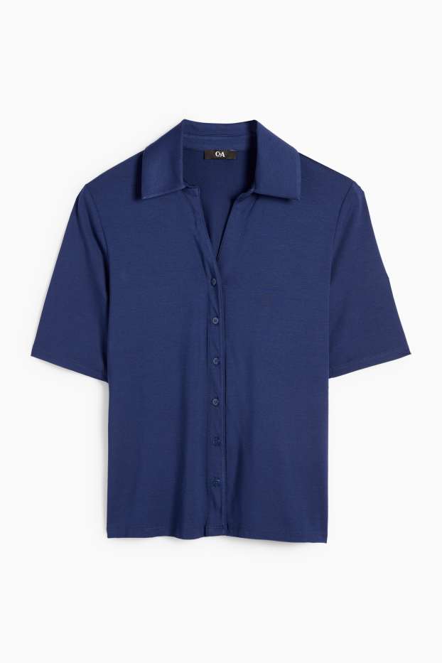 Damen - Strick-Poloshirt - dunkelblau
