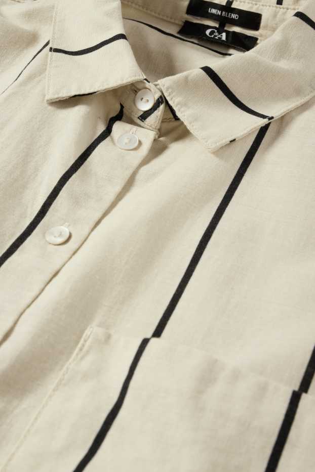 Damen - Bluse - Leinen-Mix - gestreift - hellbeige