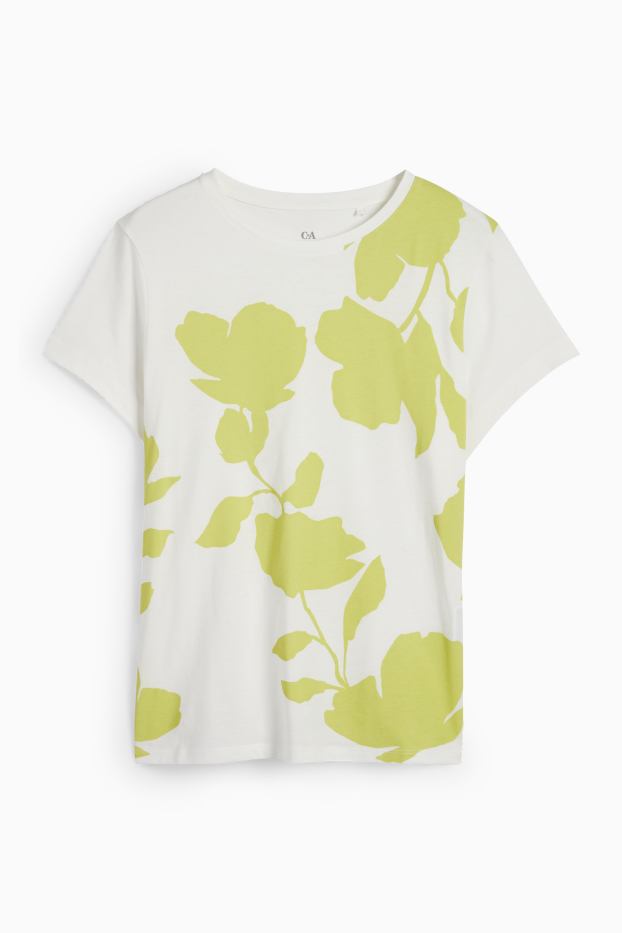 Femmes - T-shirt - vert / blanc crème