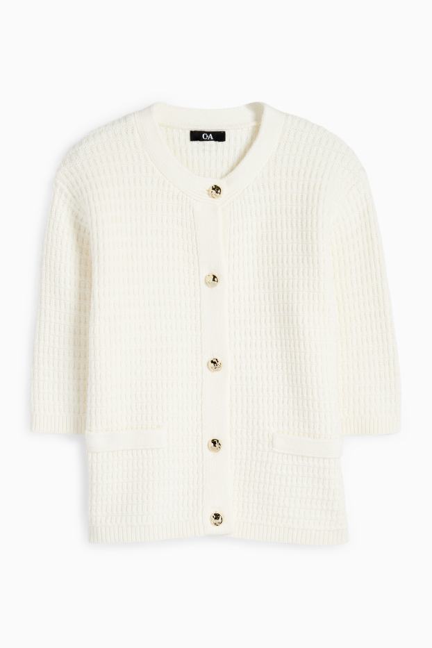 Damen - Strickjacke - strukturiert - cremeweiß