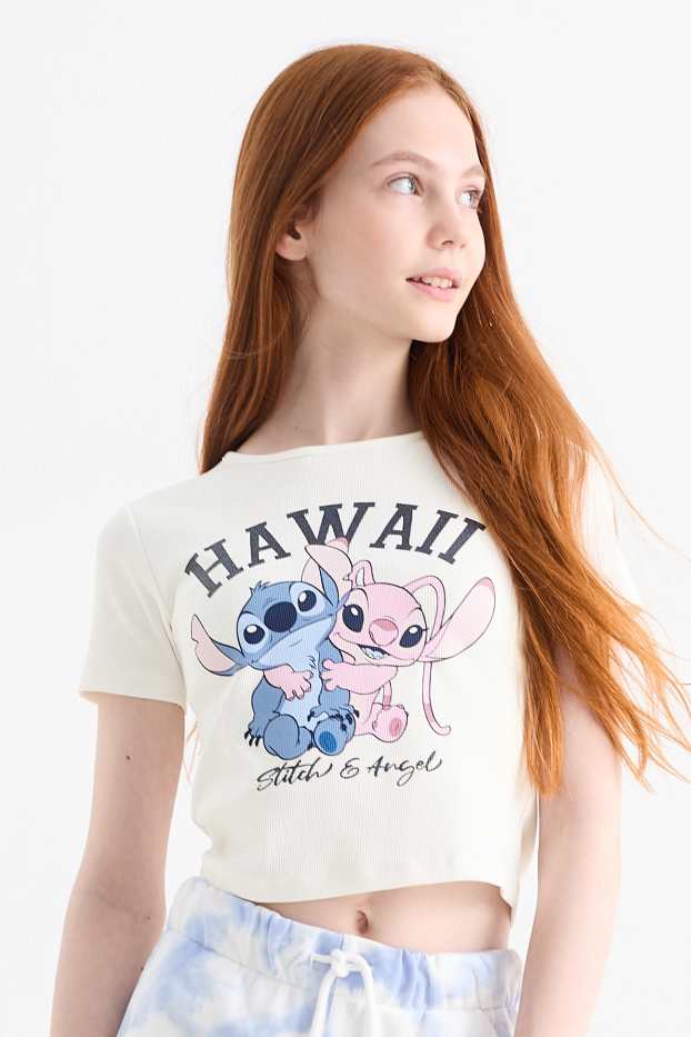 Kinder Mädchen - Lilo & Stitch - Set - Kurzarmshirt und Jogginghose - cremeweiss