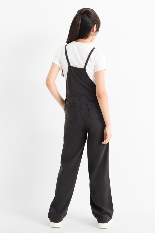 Enfants filles - Ensemble - T-shirt et robe-salopette - 2 pièces - blanc / noir