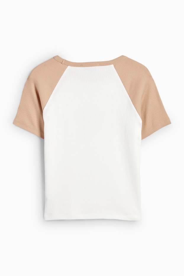 Copii - Fete - Stea - tricou cu mânecă scurtă - reiat - alb-crem