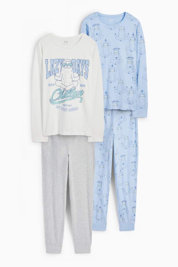 Kinder Mädchen - Multipack 2er - Faultier - Pyjama - 4 teilig - hellblau