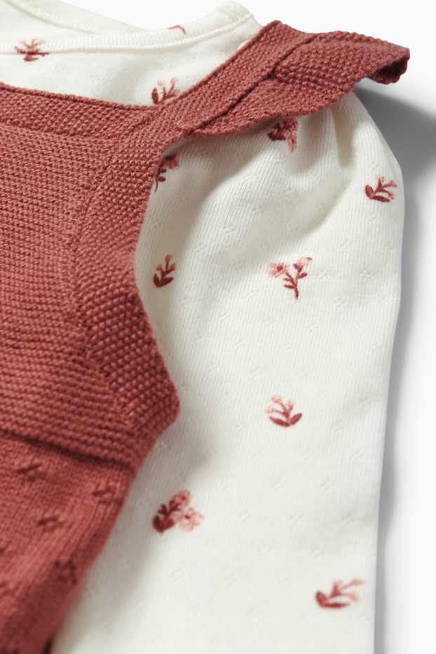 Baby Mädchen - Blümchen - Baby-Outfit - 2 teilig - dunkelrosa