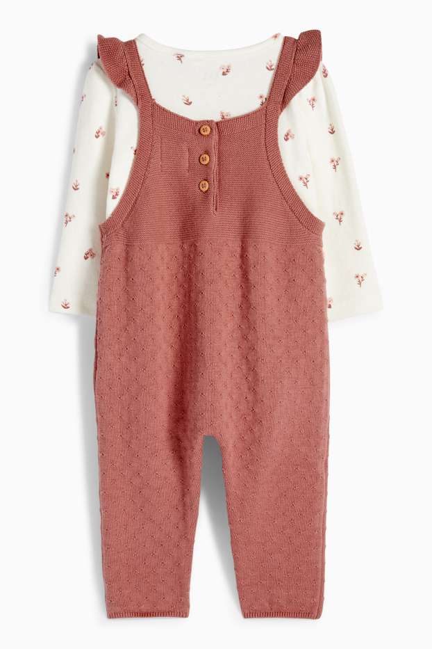 Baby Mädchen - Blümchen - Baby-Outfit - 2 teilig - dunkelrosa