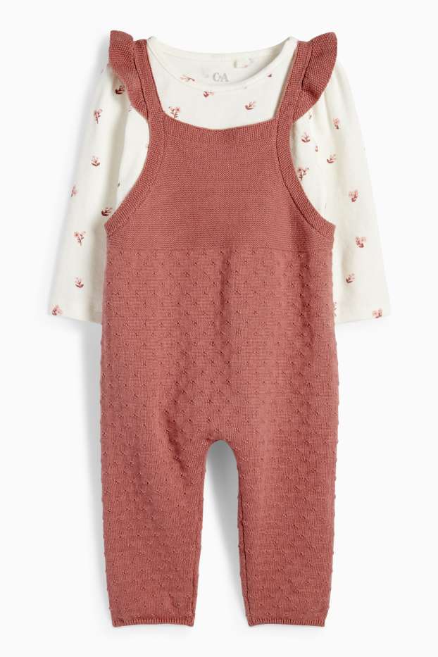 Baby Mädchen - Blümchen - Baby-Outfit - 2 teilig - dunkelrosa