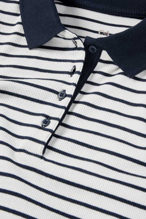 Femei - Tricou polo - reiat - cu dungi - albastru închis / alb