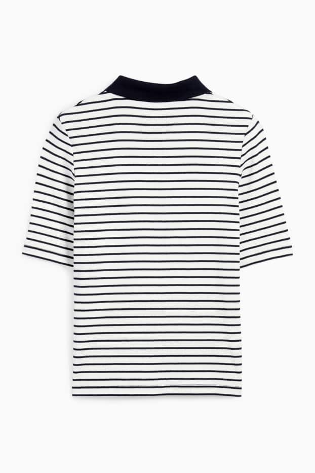 Femei - Tricou polo - reiat - cu dungi - albastru închis / alb
