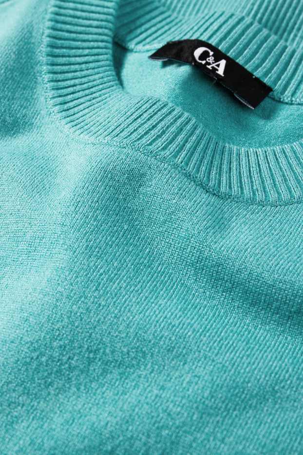 Damen - Strickpullover - kurzarm - türkis