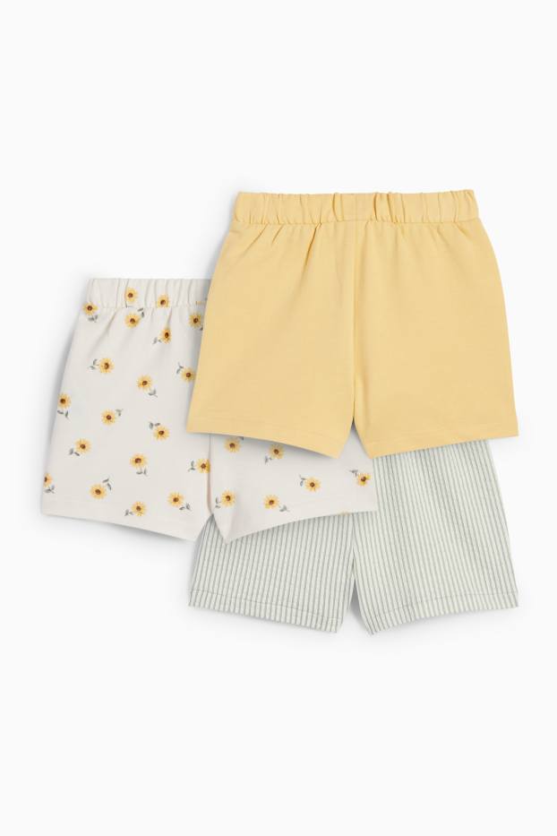 Baby Mädchen - Multipack 3er - Blümchen - Baby-Sweatshorts - weiss