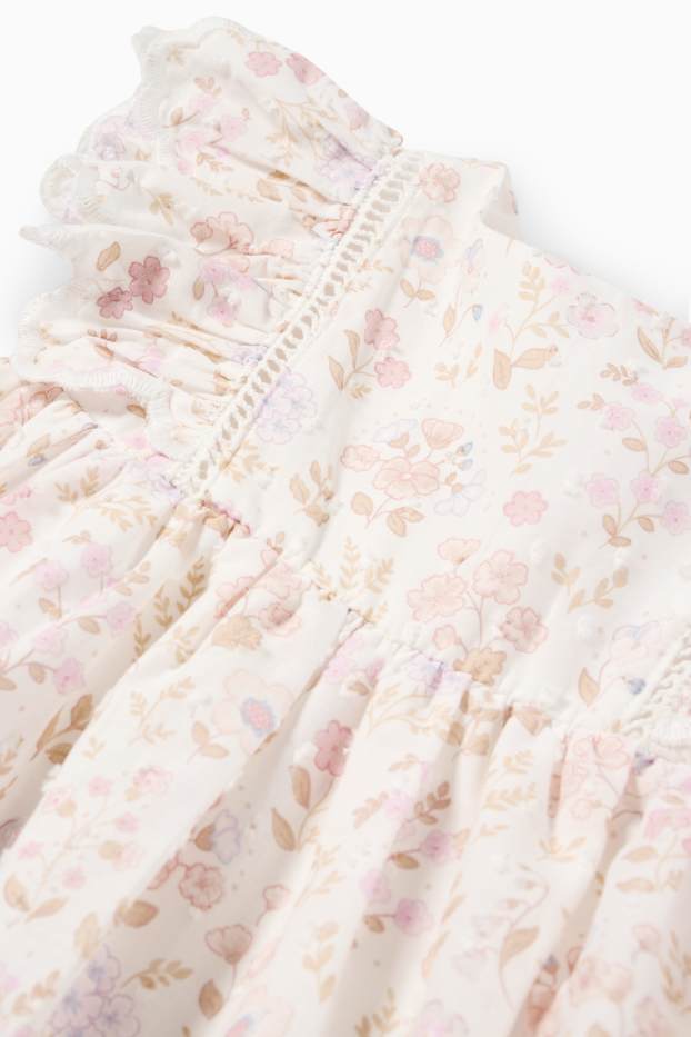 Baby Mädchen - Blümchen - Baby-Kleid - cremeweiss