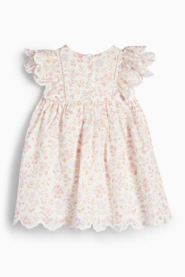Baby Mädchen - Blümchen - Baby-Kleid - cremeweiss