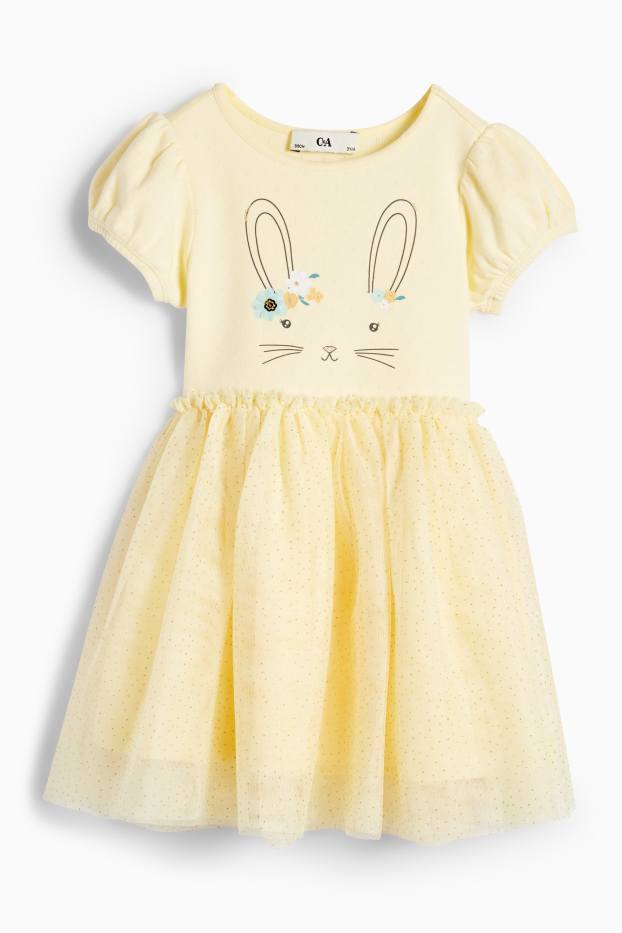 Kinder Mädchen - Hase - Kleid - hellgelb