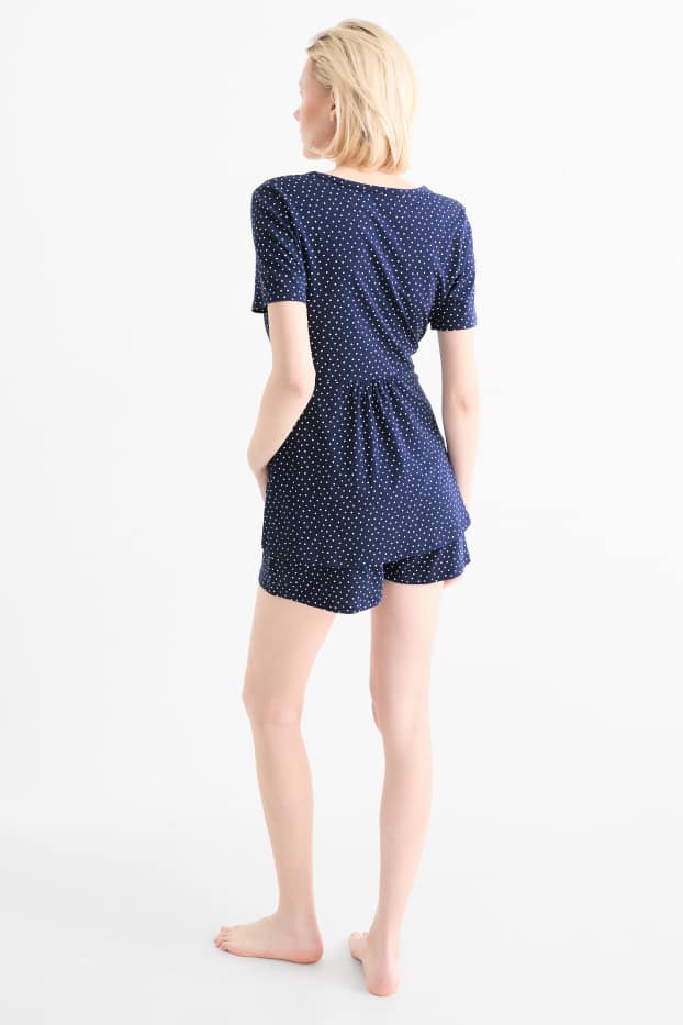 Damen - Still-Shorty-Pyjama - gepunktet - dunkelblau