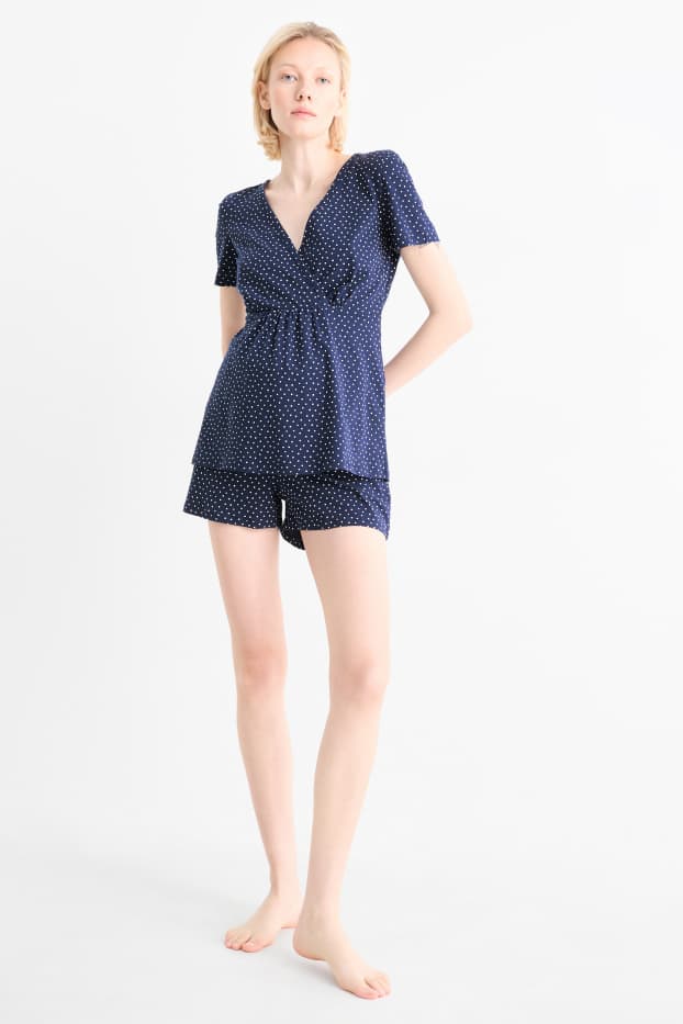Damen - Still-Shorty-Pyjama - gepunktet - dunkelblau