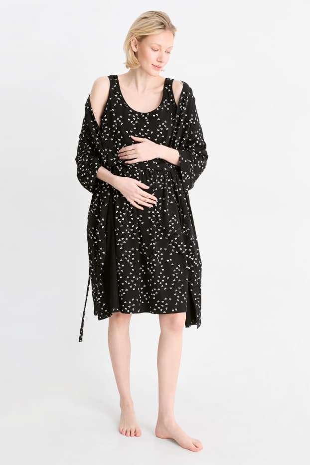 Dames - Set - voedingsnachthemd en ochtendjas - 2-delig - zwart