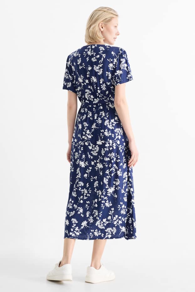 Damen - Viskose-Still-Kleid mit V-Ausschnitt - geblümt - blau