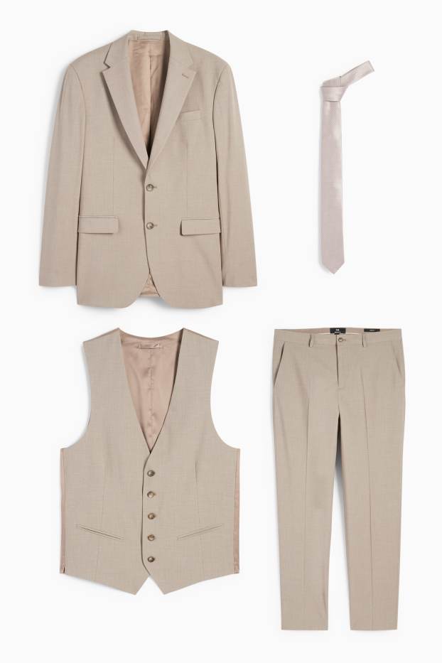Hommes - Costume à cravate - regular fit - 4 pièces - beige