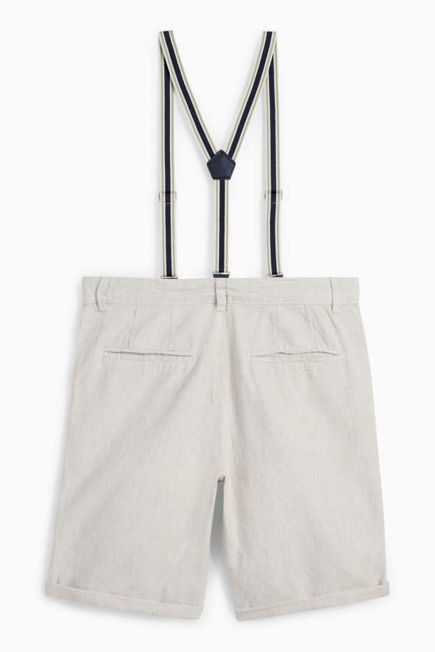 Kinder Jungen - Bermudas mit Hosenträgern und Leinen-Anteil - hellbeige